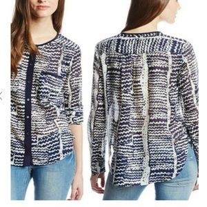 Trina Turk Blue White Print Blouse Size L